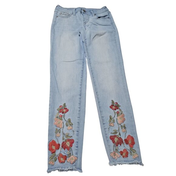 CP Jeans Womens Size 5 Straight Leg Low Rise Light Wash Denim Embroidered Floral - Picture 5 of 9
